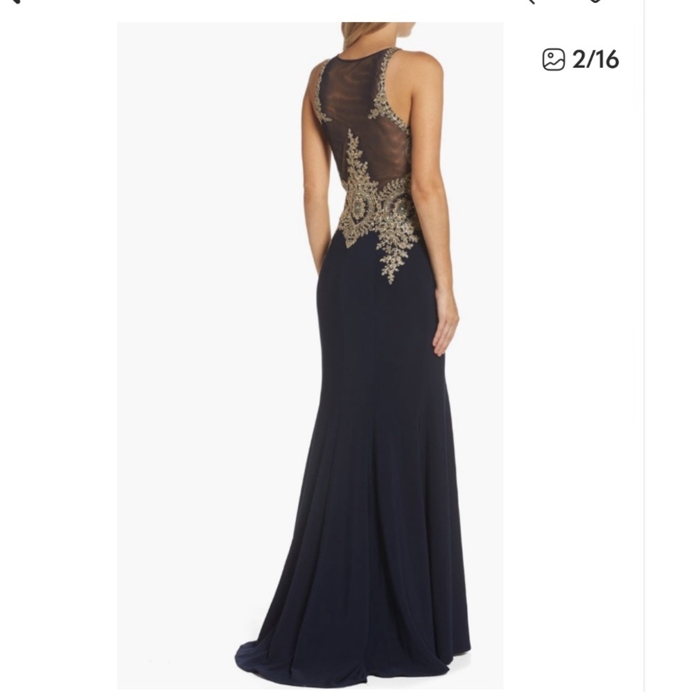 Xscape Black&Gold Taffeta Mermaid Prom Event Gown Side Zip Size 2P - Picture 6 of 15